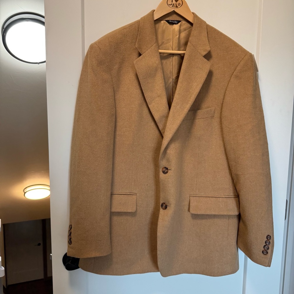 PBM 100% Camel Hair Blazer Men's 44R B1002 Tan Brown‎ Double Breasted Business